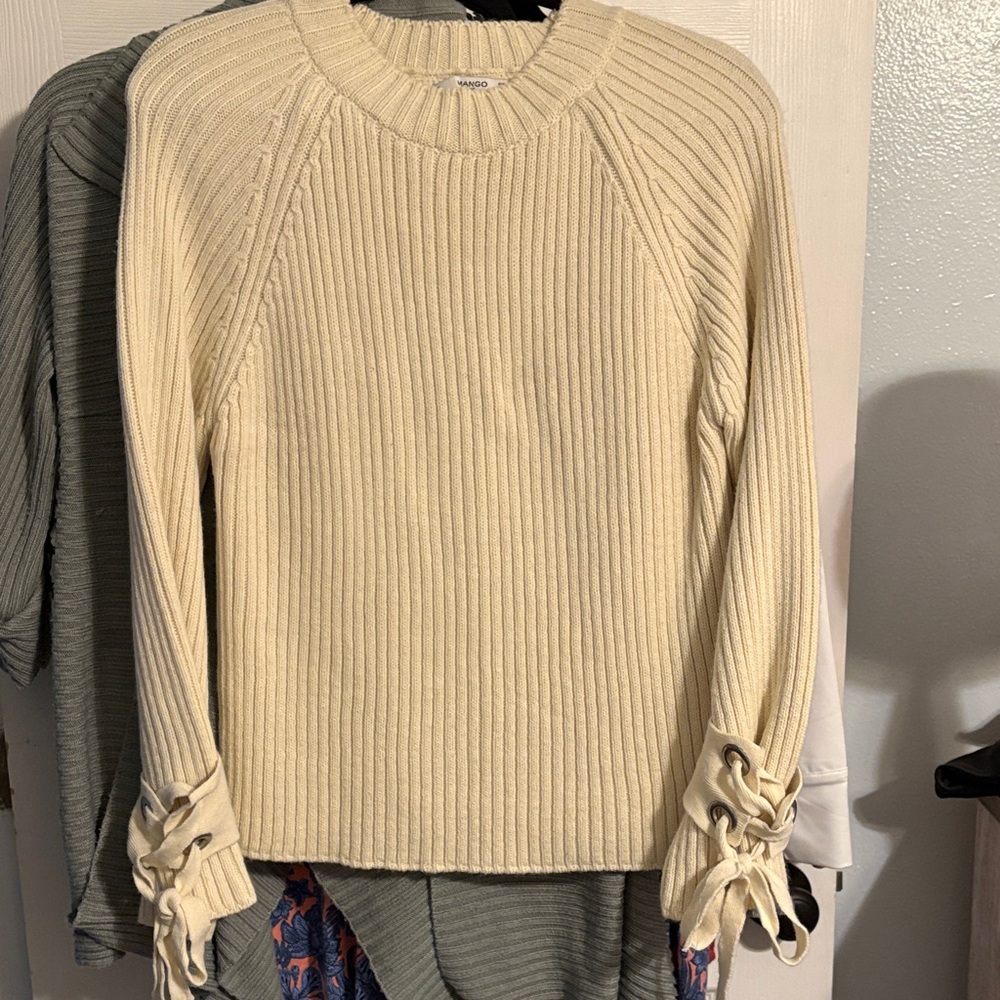 H&M Beige Sweater with Lace-Up Details